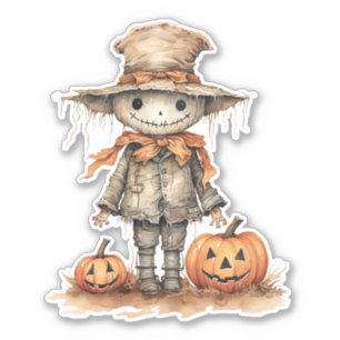 Sticker Épouvantail mignon, Citrouille d'Halloween, Sticke