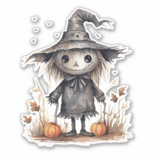 Sticker Épouvantail mignon, Citrouille d'Halloween, Sticke