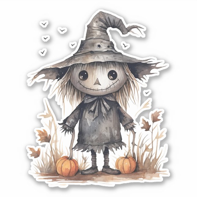 Sticker Épouvantail mignon, Citrouille d'Halloween, Sticke (Devant)