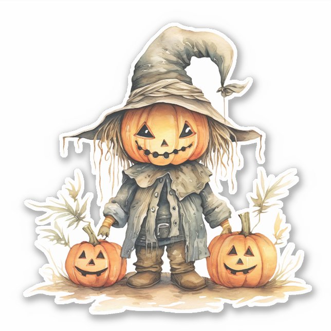 Sticker Épouvantail mignon, Citrouille d'Halloween, Sticke (Devant)
