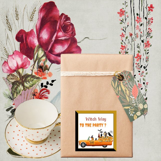 Sticker Équipage de la sorcière de la fête d'Halloween Cha (Witch Way to the Party Halloween Crew Cat Bat Owls Sticker)