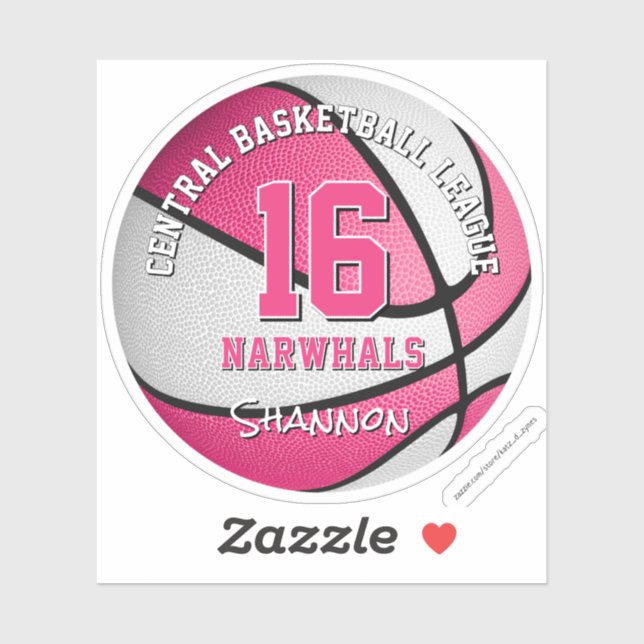 Sticker équipe de basket-ball rose couleurs filles nom de  (Feuille)