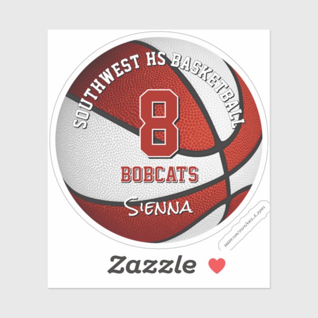 Sticker équipe de basket rouge couleurs nom enfant (Feuille)