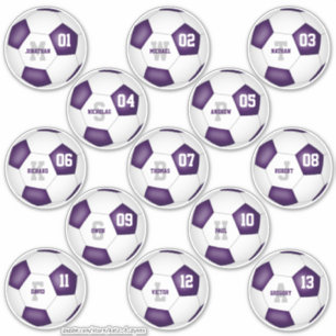 Sticker équipe de football blanc violet couleurs 13 joueur