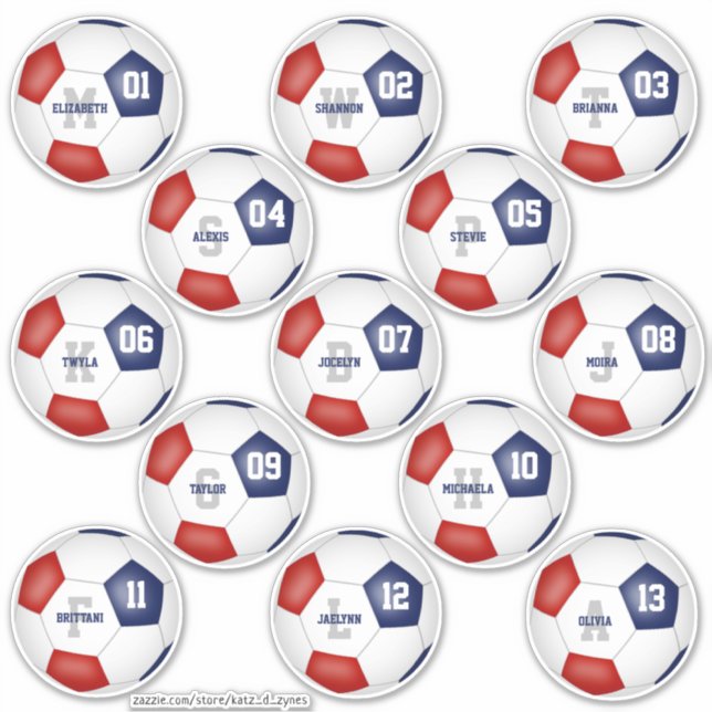 Sticker équipe de football bleu rouge couleurs 13 joueurs (Devant)
