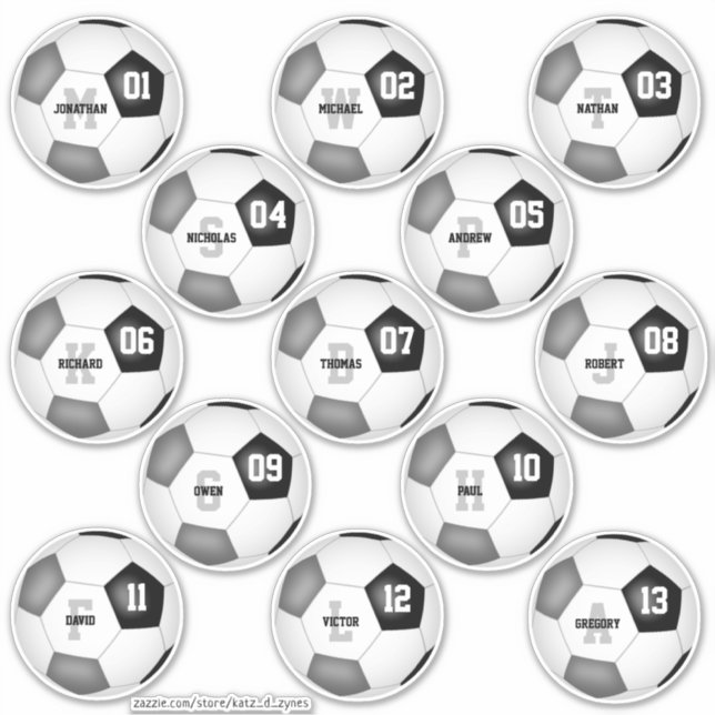 Sticker équipe de football gris noir couleurs 13 personnal (Devant)
