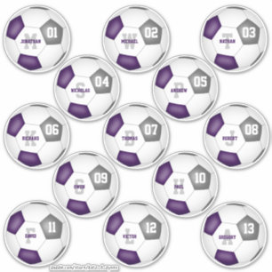 Sticker équipe de football gris violet couleurs 13 joueurs