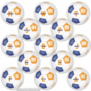 Sticker équipe de football orange bleu couleurs 13 joueur