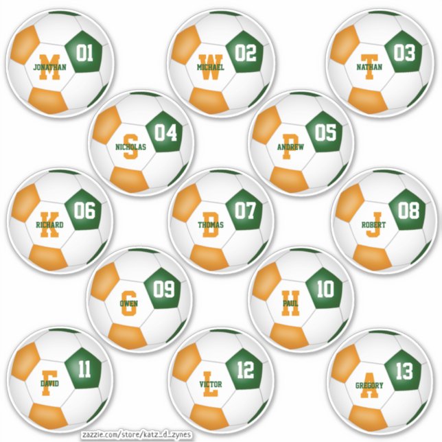 Sticker équipe de football personnalisée en orange vert (Devant)