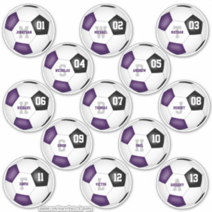 Sticker équipe de football violet noir couleurs 13 joueurs