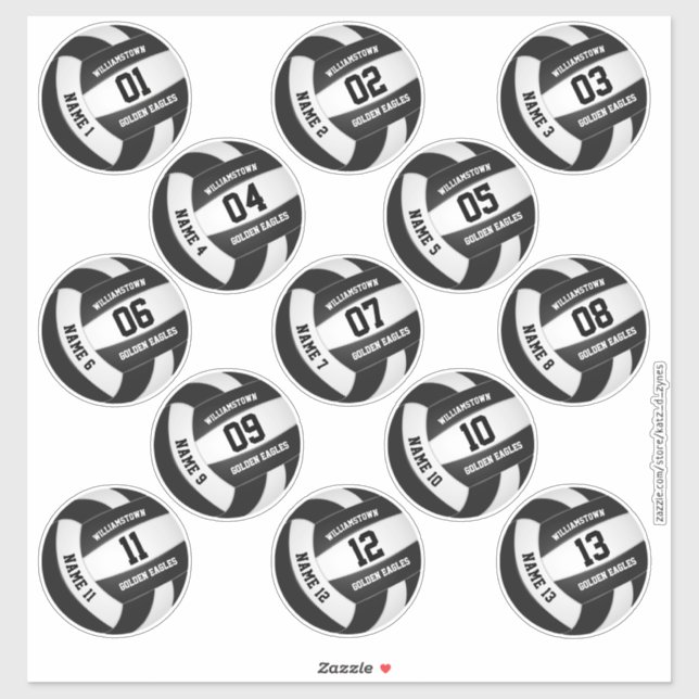 Sticker équipe de volley-ball noir blanc couleurs nom des  (Feuille)
