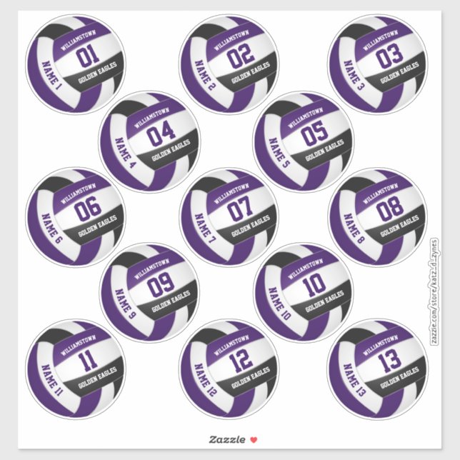 Sticker équipe de volley-ball noir violet couleurs nom des (Feuille)