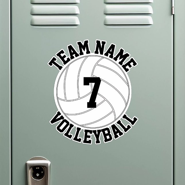 Sticker Équipe de volleyball Nom et numéro du joueur Sport (Volleyball team sticker with custom team name and player number on a school locker)