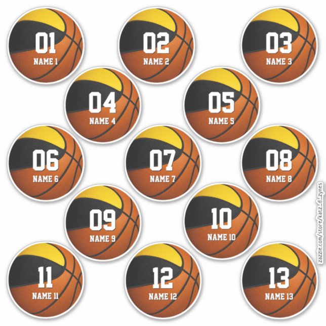 Sticker équipe d'or noir couleurs basketball 13 joueurs (Devant)