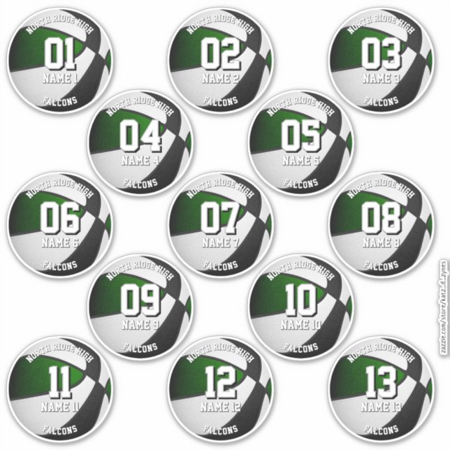 Sticker équipe noire verte couleurs basketball 13 joueurs (Devant)