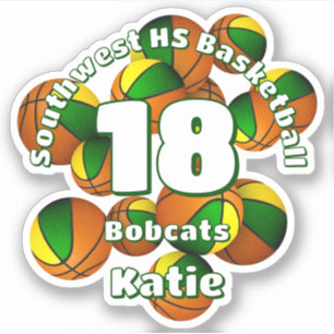 Sticker équipe or vert couleurs basket-ball enfants nom de