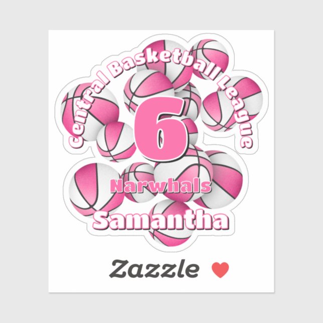Sticker équipe rose couleurs basketball filles sports (Feuille)