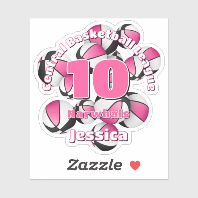Sticker équipe rose noir couleurs basket filles sports (Feuille)