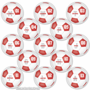 Sticker équipe rouge blanc couleurs joueurs individuels de