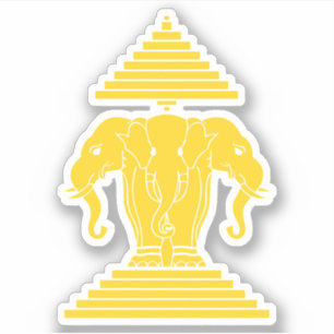 Sticker Erawan Jaune 3 éléphant en tête Lao / Drapeau Laos