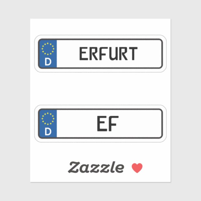 Sticker Erfurt kennzeichen, Plaque allemande d'immatricula (Feuille)