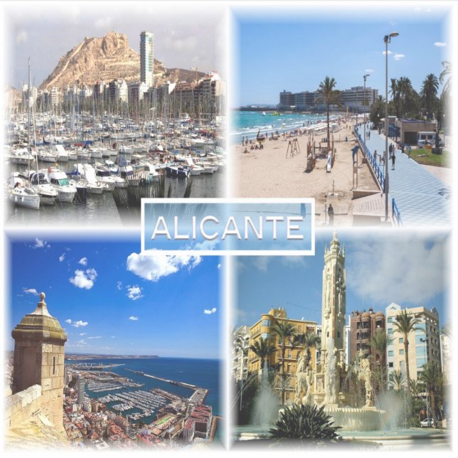 Sticker ES Alicante - Skyline - Plage de Postiguet - Expli (Devant)