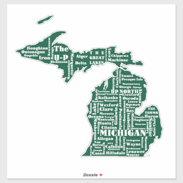 Sticker État vert des villes du Michigan (Feuille)