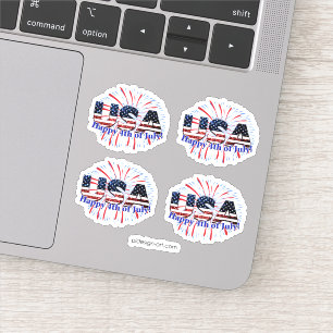 Sticker Etats-Unis drapeau texte parties scintillant feux 