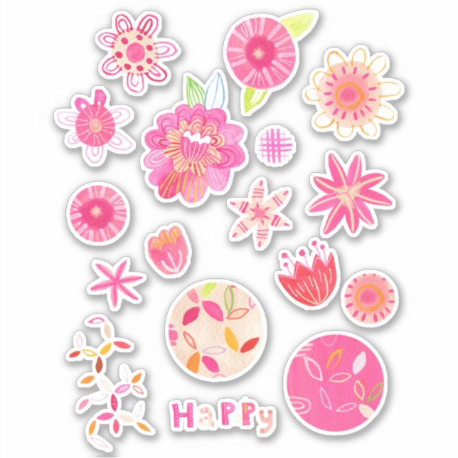 Sticker Été moderneFleurs et fleurs d'aquarelle (Devant)