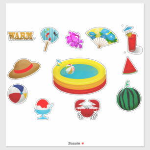 Sticker Eté thème collage piscine boule crème glacée enfan