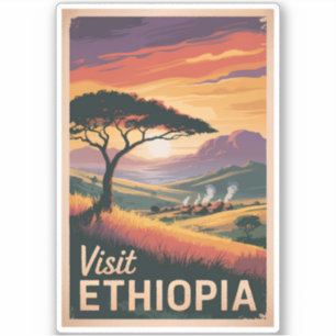 Sticker Ethiopie Sunset Travel Art Vintage