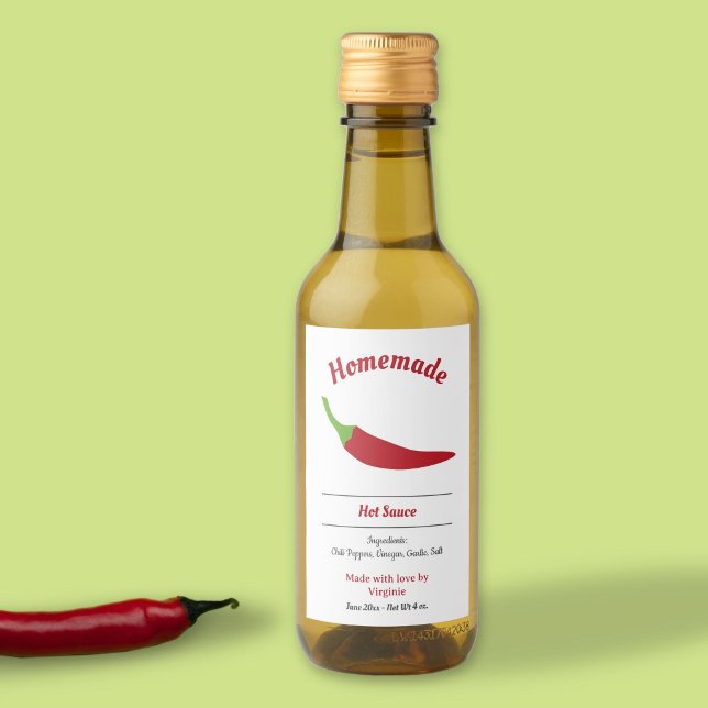 Sticker Étiquette à la sauce chaude maison - Pimen (Homemade Hot Sauce Label Sticker - Red Pepper)