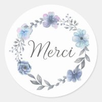 Sticker / étiquette autcollante merci fleurs bleue