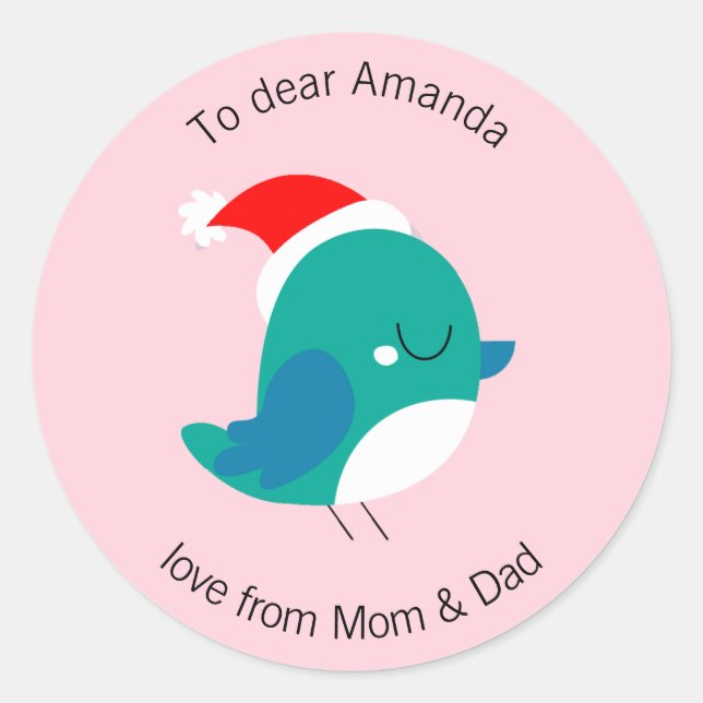 Sticker Étiquette cadeau Oiseau rose personnalisé (Devant)