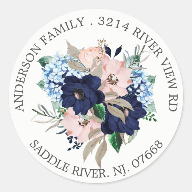 Sticker Étiquette de adresse floral Navy & Blush (Devant)
