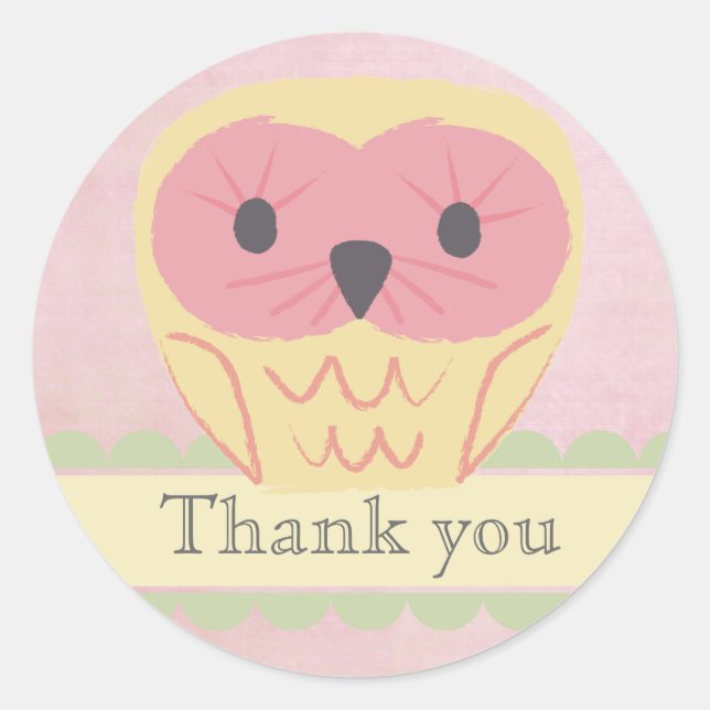 Sticker Étiquette de Merci de Chouette Rose et Jau (Devant)