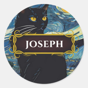 Sticker Étiquette de nom de nuit de chat noir