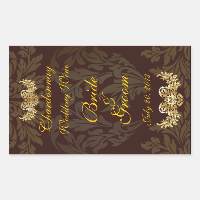 Sticker Étiquette de vin Mariage damassé Chocolat (Devant)