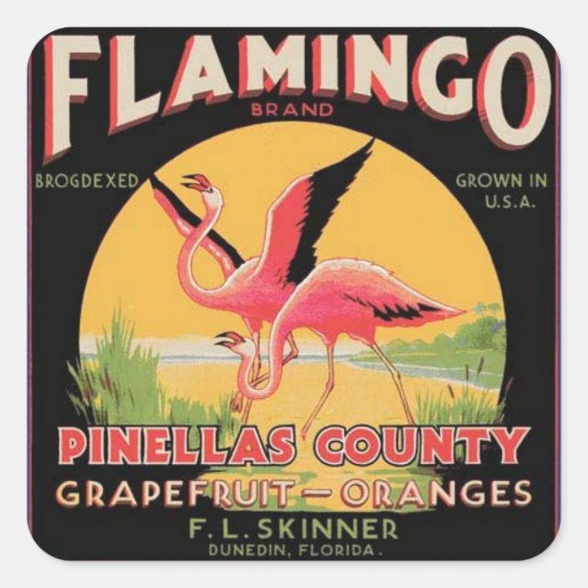 Sticker Étiquette Flamant rose Vintage Fruit Crate (Devant)