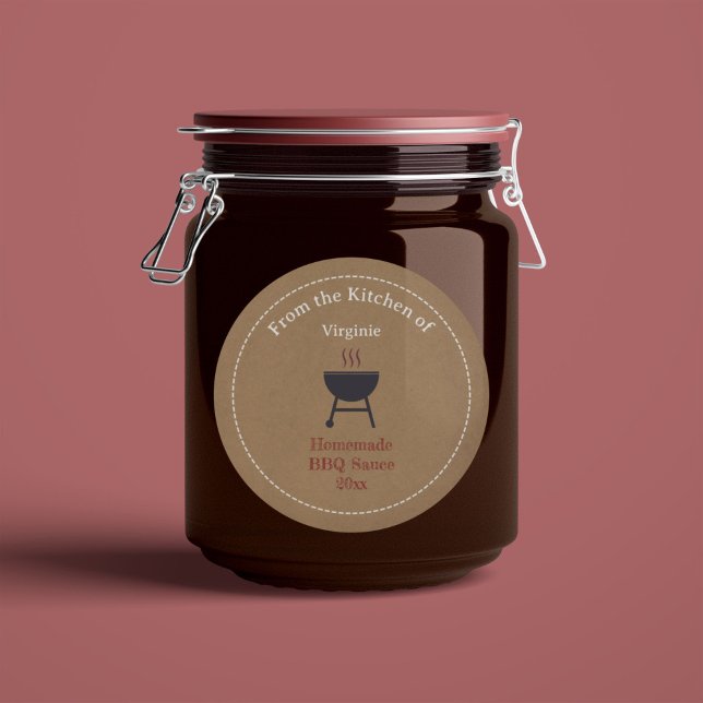 Sticker Étiquette Kraft & Rustic Barbecue Sauce (Kraft & Rustic Barbecue Sauce BBQ Label Sticker)
