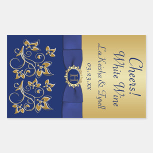Sticker Étiquette Monogram Blue, Gold Floral
