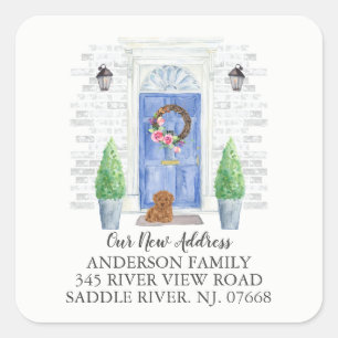 Sticker Étiquette nouvelle adresse Poodle Blue Doo