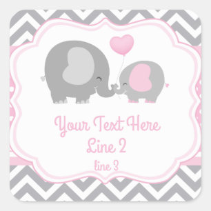 Sticker Étiquette rose Eléphant