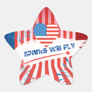 Sticker Étoile 4 juillet American USA Flag Heart personnalisé