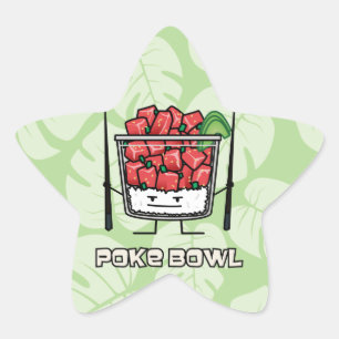Sticker Étoile Aku de baguettes de salade de poisson cru d'Hawaï