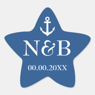 Sticker Étoile Ancrage nautique monogramme de faveur de mariage a