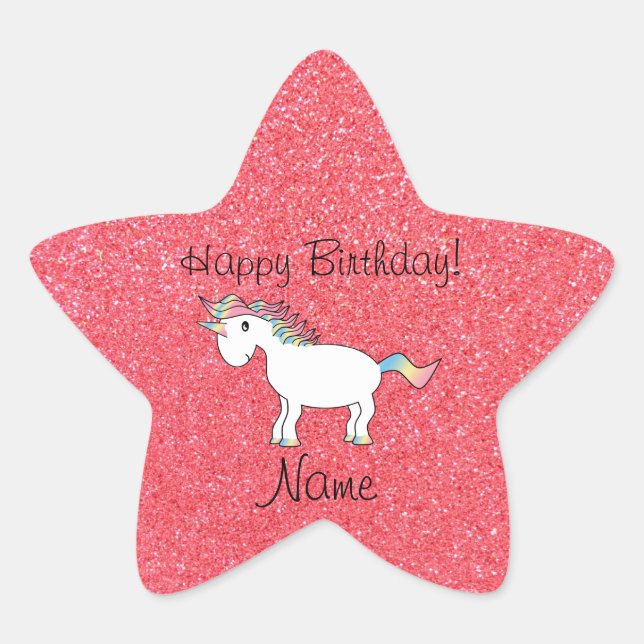 Sticker Étoile Anniversaire nom licorne rose clair parties scinti (Devant)