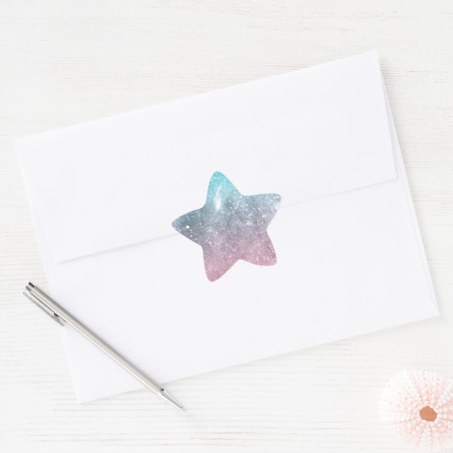 Sticker Étoile Aqua bleu rose galaxie marine abstraite (Enveloppe)