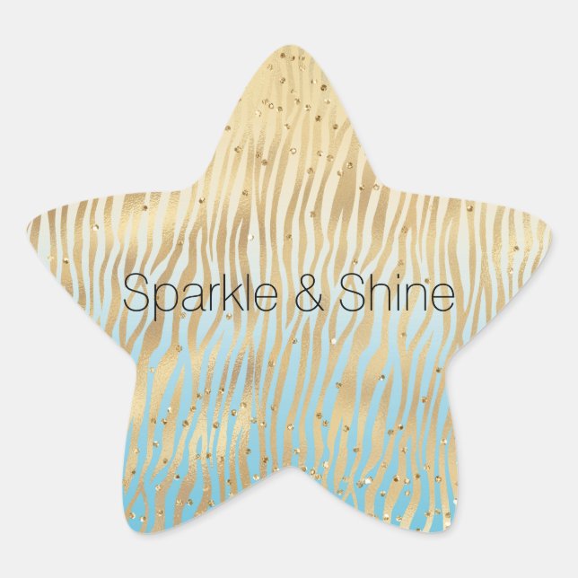 Sticker Étoile Aqua Ombre Or Sparkle Zebra Jaune Imprimer (Devant)