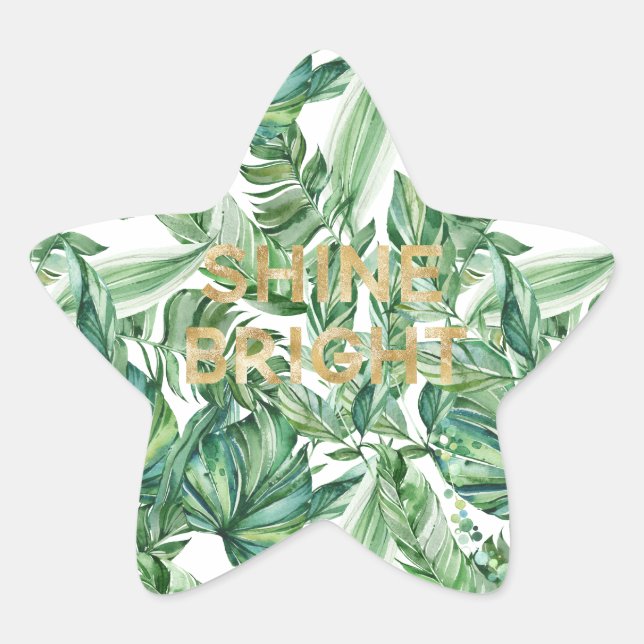 Sticker Étoile Aquarelle Tropicale Vert Feuille Gold Shine (Devant)
